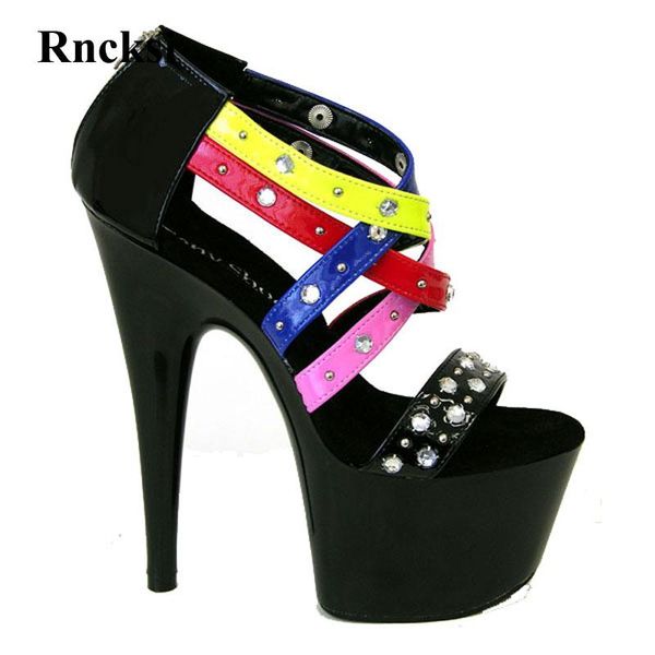 

rncksi mult color pole dance summer women high platform open toe shoes 17cm high-heeled slippers, Black
