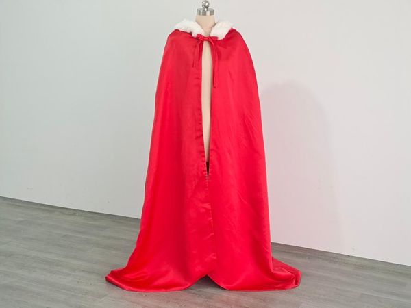 

wraps & jackets medieval wedding dress long cape faux fur bridal wrap christmas satin hooded cloak, White