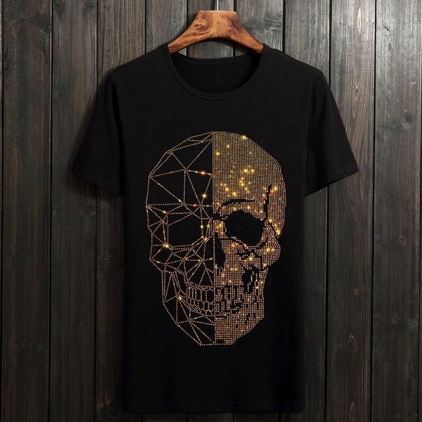 

men's t-shirts the men's superior summer of skulls strass t-shirts cotton modal the neck short shirt thin xjlc, White;black