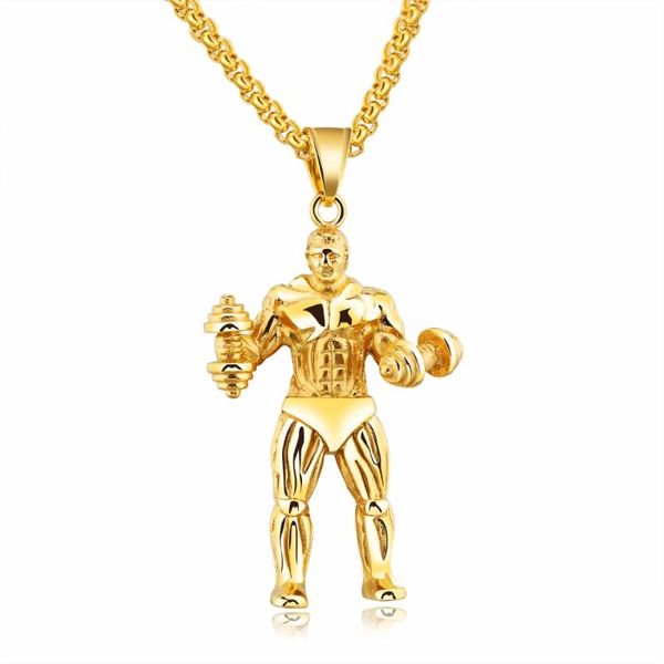 

pendant necklaces stainless steel dumbbell pendants sport fitness barbell bodybuilding charm gym necklace men jewelry gx1255, Silver