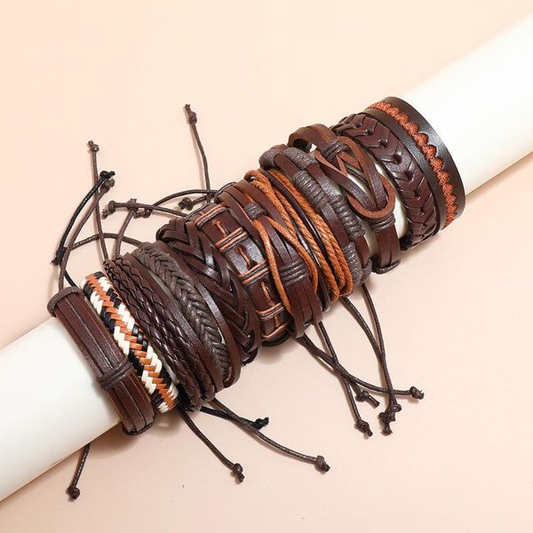 

tennis 12 pcs retro vintage men's bracelets mix styles braided wrap leather bracelet set for women hand strap jewelry, Golden;silver