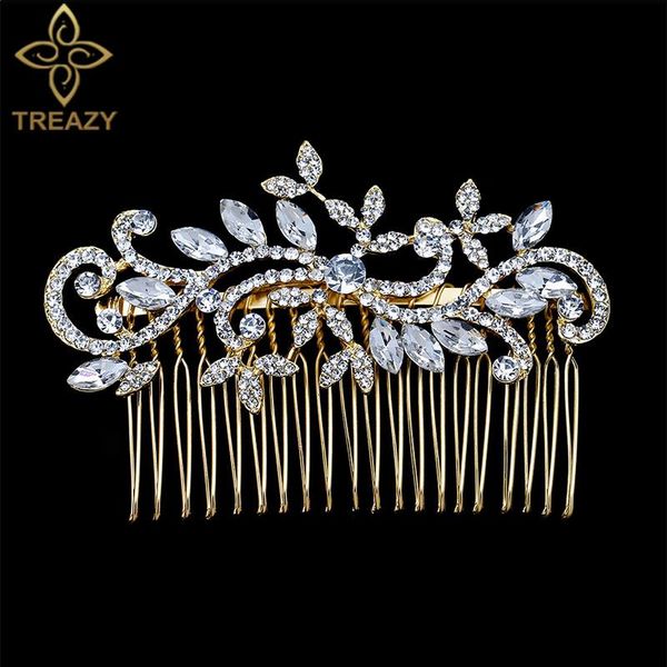 

hair clips & barrettes treazy gold color party wedding combs for women crystal floral hairpins bride headpiece bridal jewelry accessories, Golden;silver
