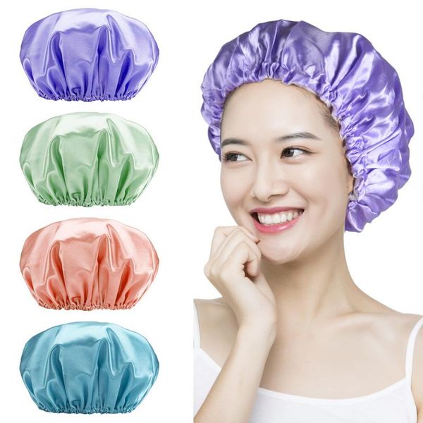 

double waterproof colour ding bath cap with plain lining for women shower caps