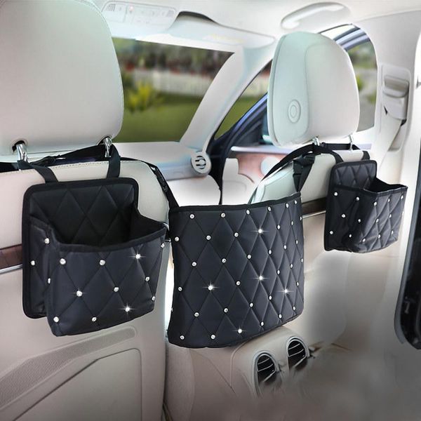 

car organizer pocket handbag holder between seats large capacity storage pu leather diamond bag accessories interior woman man