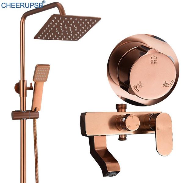 

rose gold shower system bathroom square spray faucet and cold water mixer set space aluminum spa rainfall bath taps sets