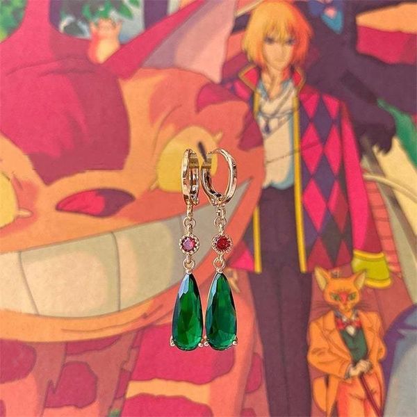 

dangle & chandelier temperament drop-shaped green gem earrings for women anime peripheral women's party jewelry fashion accessories gif, Silver