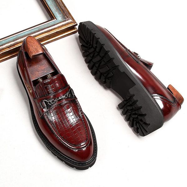 

dress shoes genuine leather mens oxfords business office pointed black wine red slide on men's formal wedding