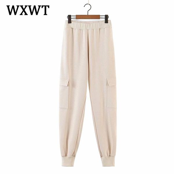 

fashion women sand color straight workwear jogging pants elastic waist pockets 2021 cozy female casual trousers women's & capris, Black;white