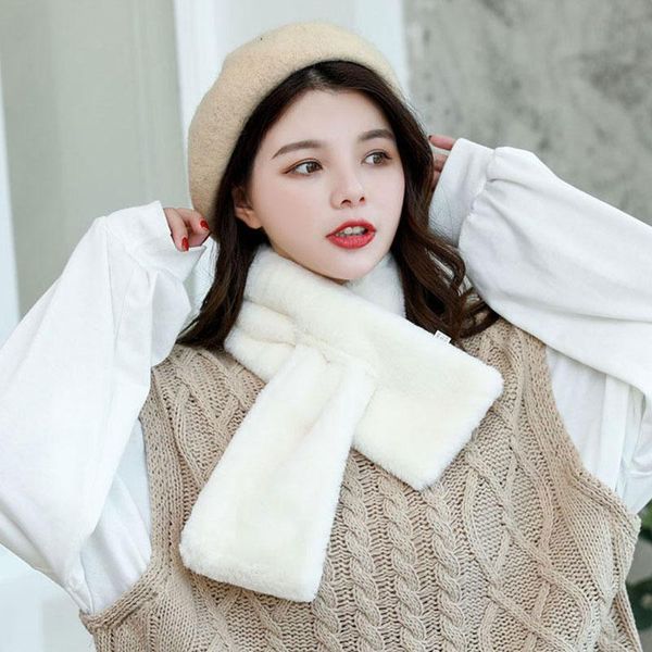 

scarves warm cross scarf warmer collar winter faux fur solid color bib soft comfortable neckerchief thicken plush neck shawl, Blue;gray