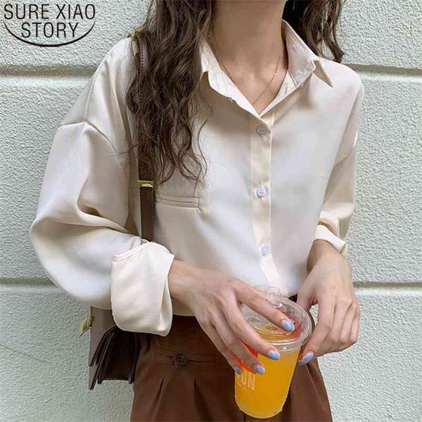 

vintage long sleeve blouse women blusas mujer de moda fall temperament solid loose office lady chiffon shirts 12347 210506, White