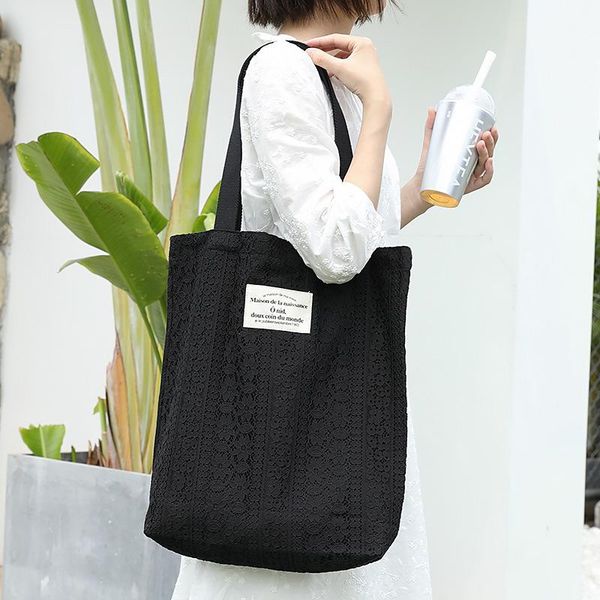 

evening bags women lace hollow bag fashion korean cotton cloth shopping casual lady shoulder large capacity shopper female handbags