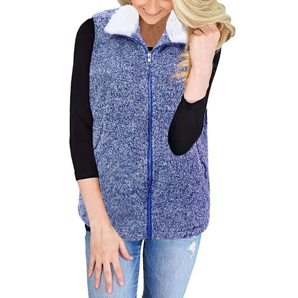 

women's vests winter womens polyester vest warm outwear casual faux fur zip up sherpa jacket solid women blouse outerwear coats, Black;white