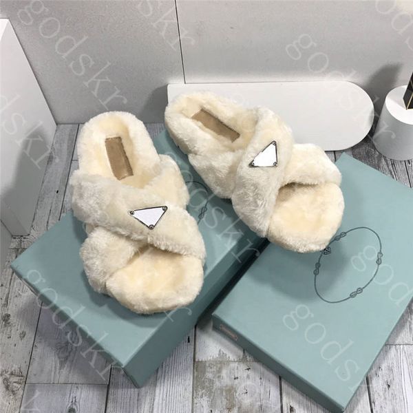 

silver buckle sandal women shoe wool slipper for womens autumn ladies flip flop with box8245228, Blue;gray