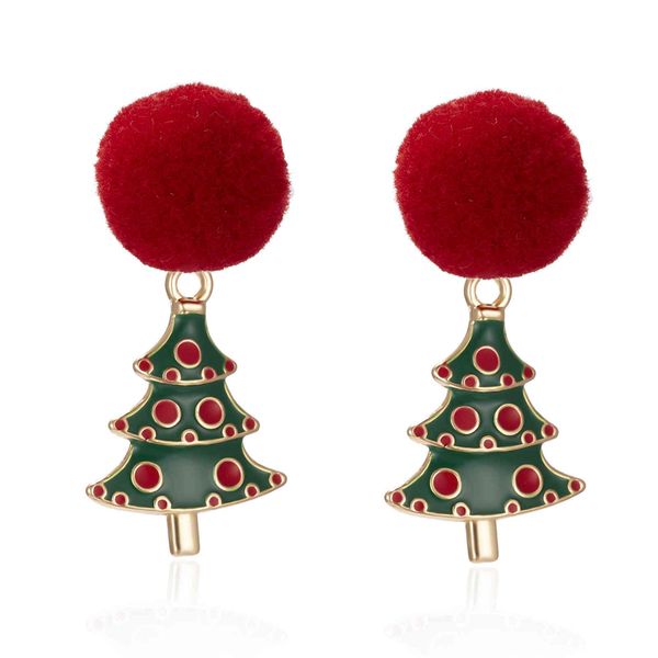 

christmas oil drop tree wool ball earrings earrings