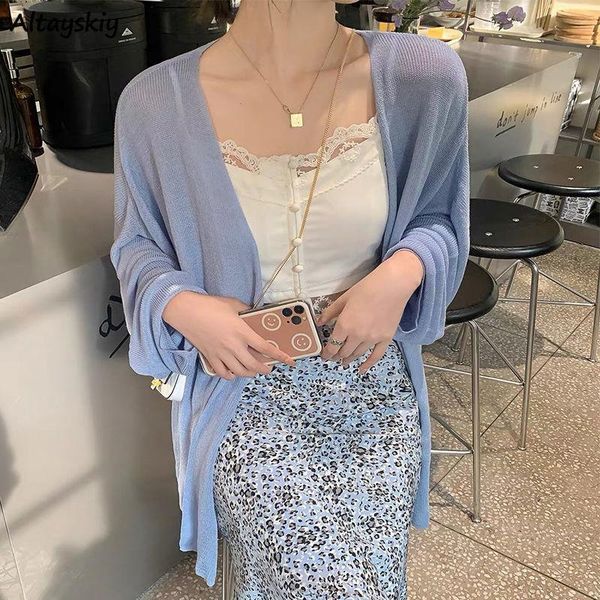 

women's knits & tees cardigan women solid oversize all-match outdoor loose-fit elegant fresh streetwear female summer fashion sun shadi, White