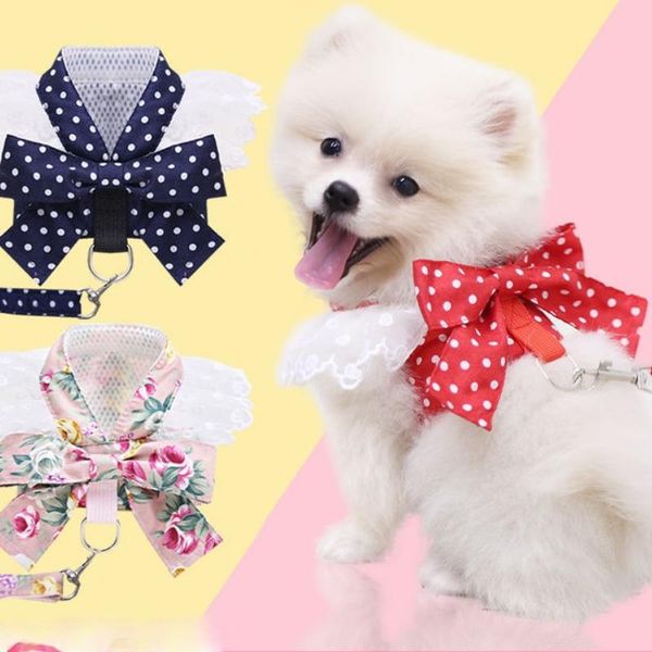 

dog collars & leashes fashion sweet bow chest harness and leash small cat pet chain puppy dogs pets accessories