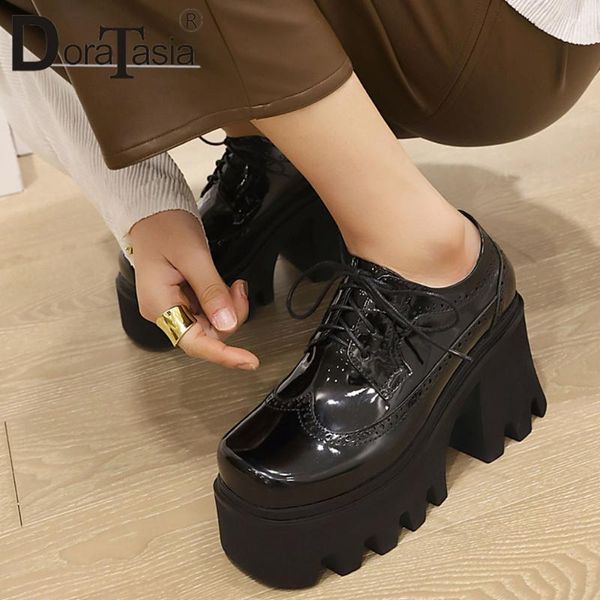 

dress shoes doratasia ladies chunky high heels spring pumps platform shoelace women mature casual woman, Black