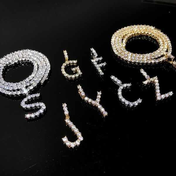 

pendant necklaces tennis chian with 3mm stone letter necklace, Silver