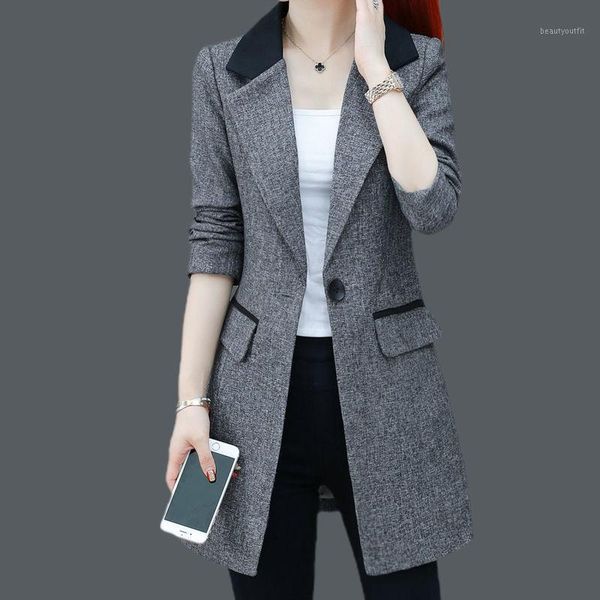 

women's suits & blazers 2021 plus size fashion blazer autumn womens professional tooling jacket casual long suit jackets black coat abr, White;black