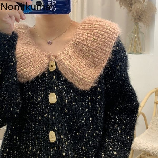 

nomikuma autumn kintwear contrast color cardigan women single breasted long sleeve knitted sweater fashion ropa mujer 3c730 210514, White;black