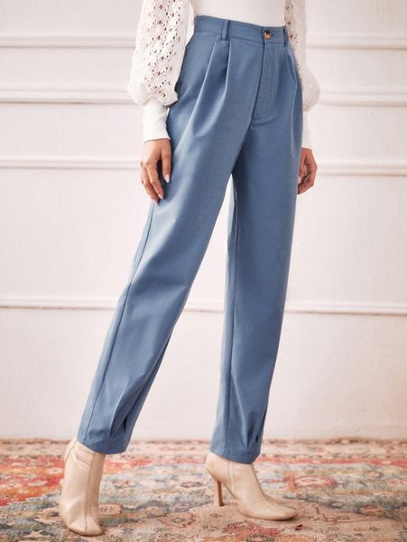 

fold pleated detail pants m82f#, Black;white