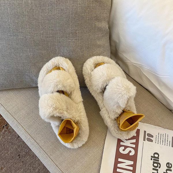 

slippers women outside shoes 2021 summer fashion all-match open-toed thick-soled fur, Black