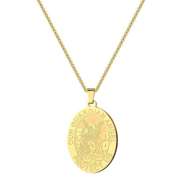 

pendant necklaces kinitial fashion guardian angel protect necklace stainless steel amulet charms minimalist jewelry, Silver