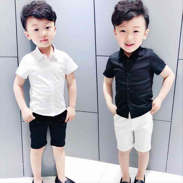 

childrens short sleeved shirt summer boys solid color bottoming kids formal tees, White;black