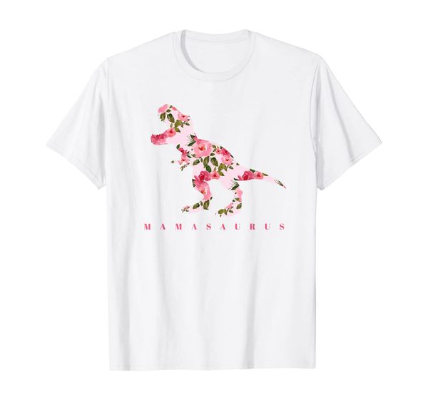 

cute mamasaurus tshirt with floral dinosaur, White;black