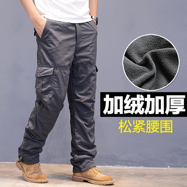 

men's pants trousers fall and winter cashmere thick warm leisure sports wear resistant overalls, Black