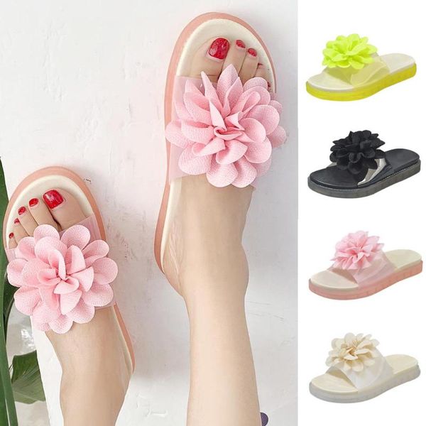 

sandals woman shoes flower decoration beach rubber wedges mid heel leisure fashion creativity women summer, Black