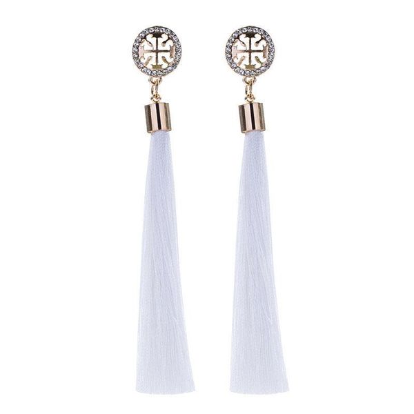 

dangle & chandelier doreenbeads fashion drop tassel earrings for women jewelry gold colorful round clear rhinestone charms gift 11cm x 1.5cm, Silver