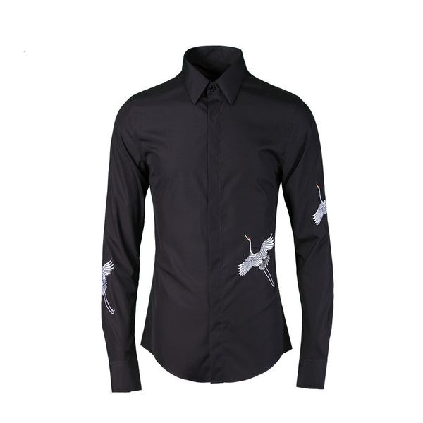 

men's t-shirts unique design embroidery quality black shirts brand solid casual mens fashion long sleeve spring shirt men chemise u34g, White;black