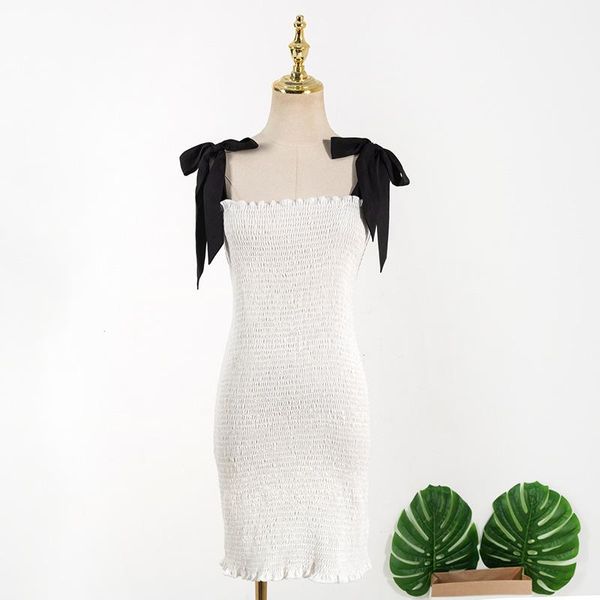 

maternity dresses fashionable style suspender buttock fold elastic dress summer bow shoulder lace up waist show thin skirt, White