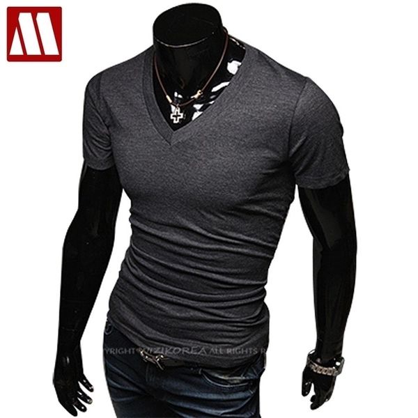 

new style fashion summer mens t shirt short sleeve v neck t shirts men fitness brand undershirt 20 color asia s-xxxxxl 210329, White;black