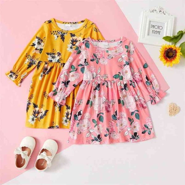 

baby / toddler floral pattern long-sleeve dress 210528, Red;yellow