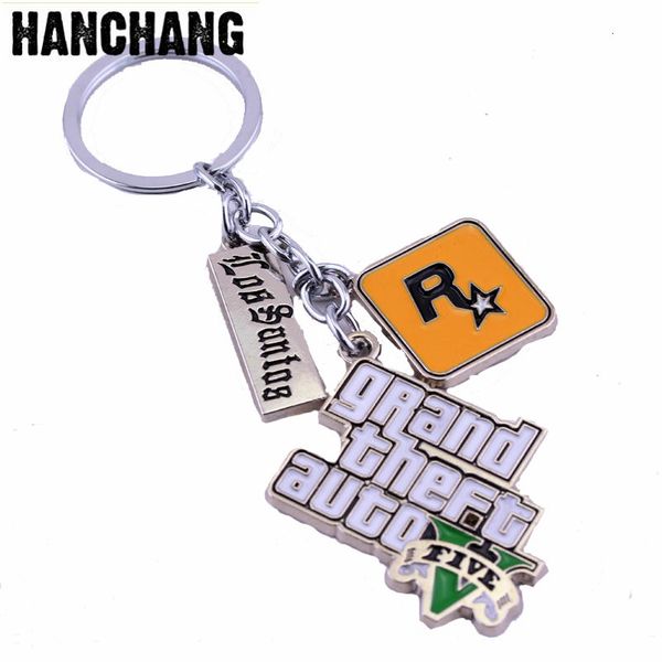 

game ps4 gta 5 grand theft auto 5 keychain key chain for men fans letter grand theft autob rock star keychain key buckles, Silver