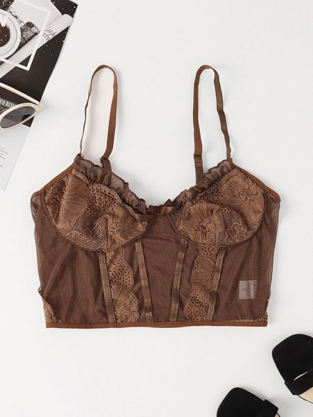 

solid crop mesh cami k4ij#, White