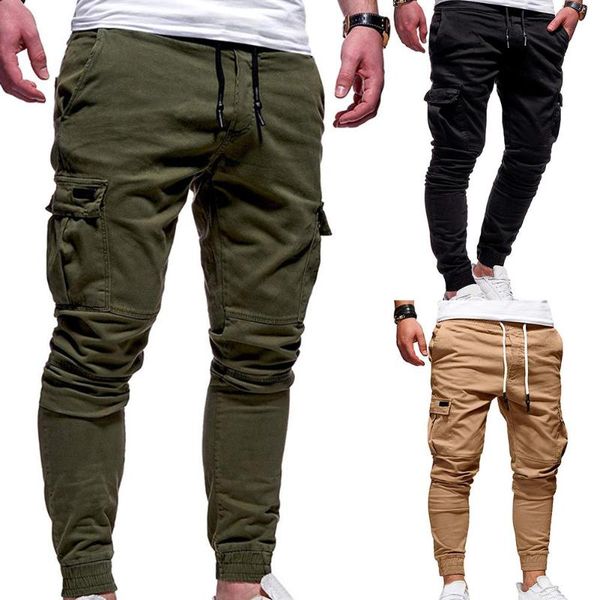 

men's pants men hip joggers fashionable overalls trousers casual pockets camouflage sweatpants elastic waist, Black