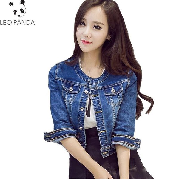 

women's jackets 2021 autumn cotton denim jacket women slim o neck 7 sleeves short jeans vintage coats large size chaqueta mujer, Black;brown