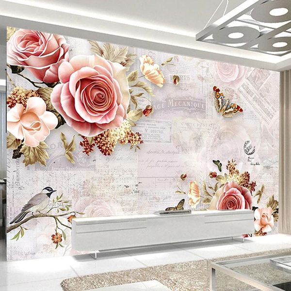 

wallpapers custom mural wallpaper modern hand-painted roses flowers butterfly 3d wall painting living room bedroom romantic decor