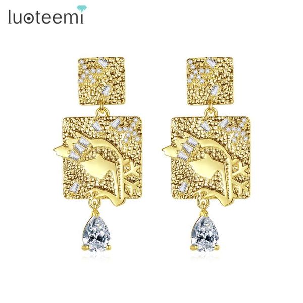 

allakalo european design clear cubic zirconia gold color stud earrings for women bijoux square fashion jewelry brincos, Golden;silver