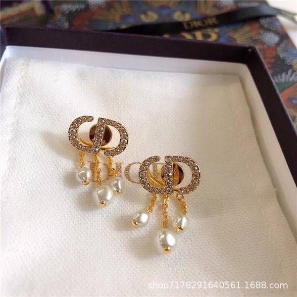 

buy 75% off new tassel diamond pearl pendant front and back fashion earrings, Golden;silver