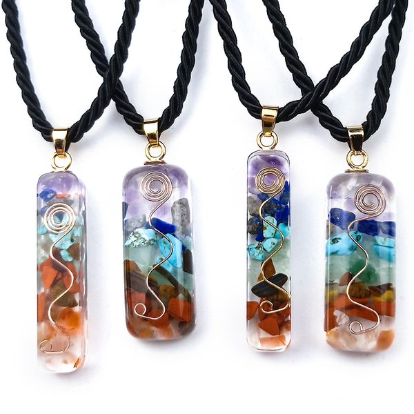 

reiki healing colorful chips stone seven chakra orgone energy pendant necklaces pendulum amulet orgonite crystal necklace, Silver