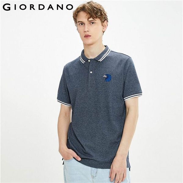 

giordano men polos embroidered eagle stretchy polo shirt short sleeves breathable summer camisa polo 13011002 210329, White;black