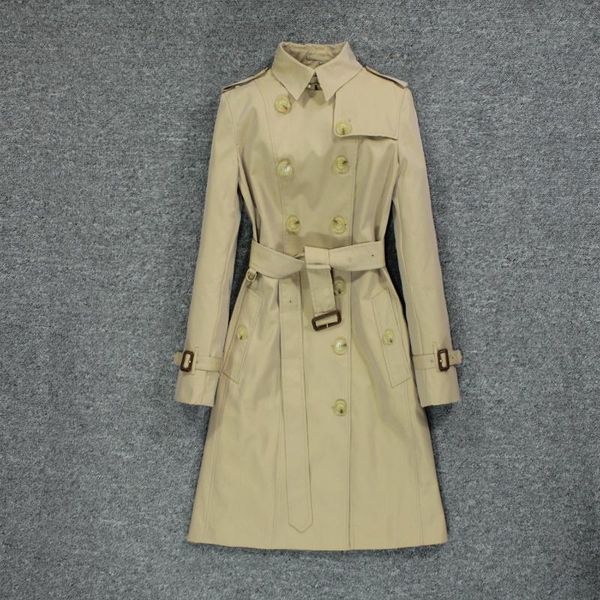 

women's trench coats british style windbreaker, black slim coat over knee, Tan;black