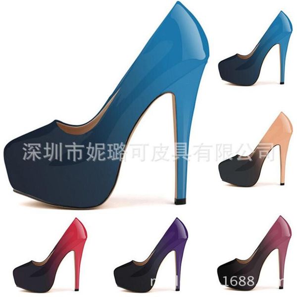 

spring women pumps pu slip on 14cm thin heels round toe gradient wedding party ol office high woman shoes dress, Black