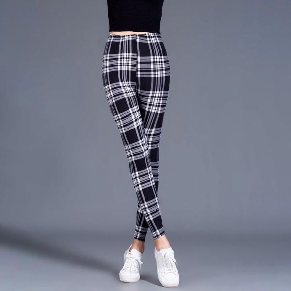 

women's leggings try to bn women grid print plaid female fitness slim pencil pants push up high elastic waist trousers red black