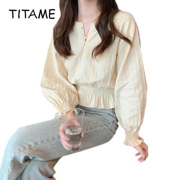 

women's blouses & shirts titame women 2021 blouse shirt female slim bud waist long sleeve vintage chiffon, White