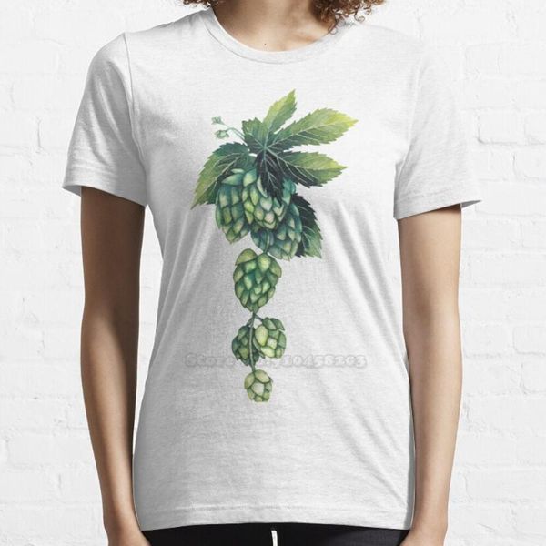 

women's t-shirt watercolor hops on the branch short-sleeve summer women streetswear t shirt hop leaf beer plant, White